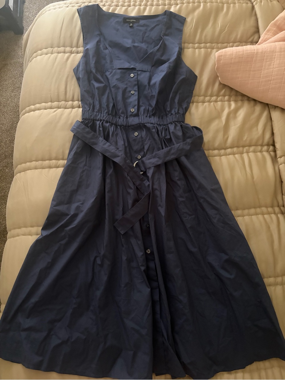 Banana Republic Factory Navy Sleeveless Button-Front Belted Dres